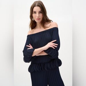Joseph Ribkoff Black Georgette Off Shoulder Pleated Top Style 253939